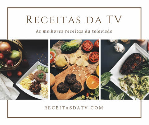 Logo Receitas da TV, tábua com carne e legumes