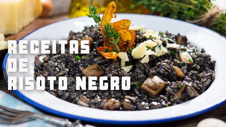 Risoto negro com catupiry e tomate-cereja